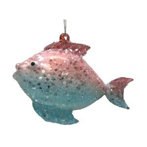 December Diamonds 05-05221 5" Pink & Blue Fish Glass Christmas Ornament Decor